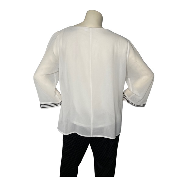 7TH AVENUE NEW YORK & COMPANY White & Black Button Up Long Sleeve Blouse Shirt,L - Picture 4 of 16